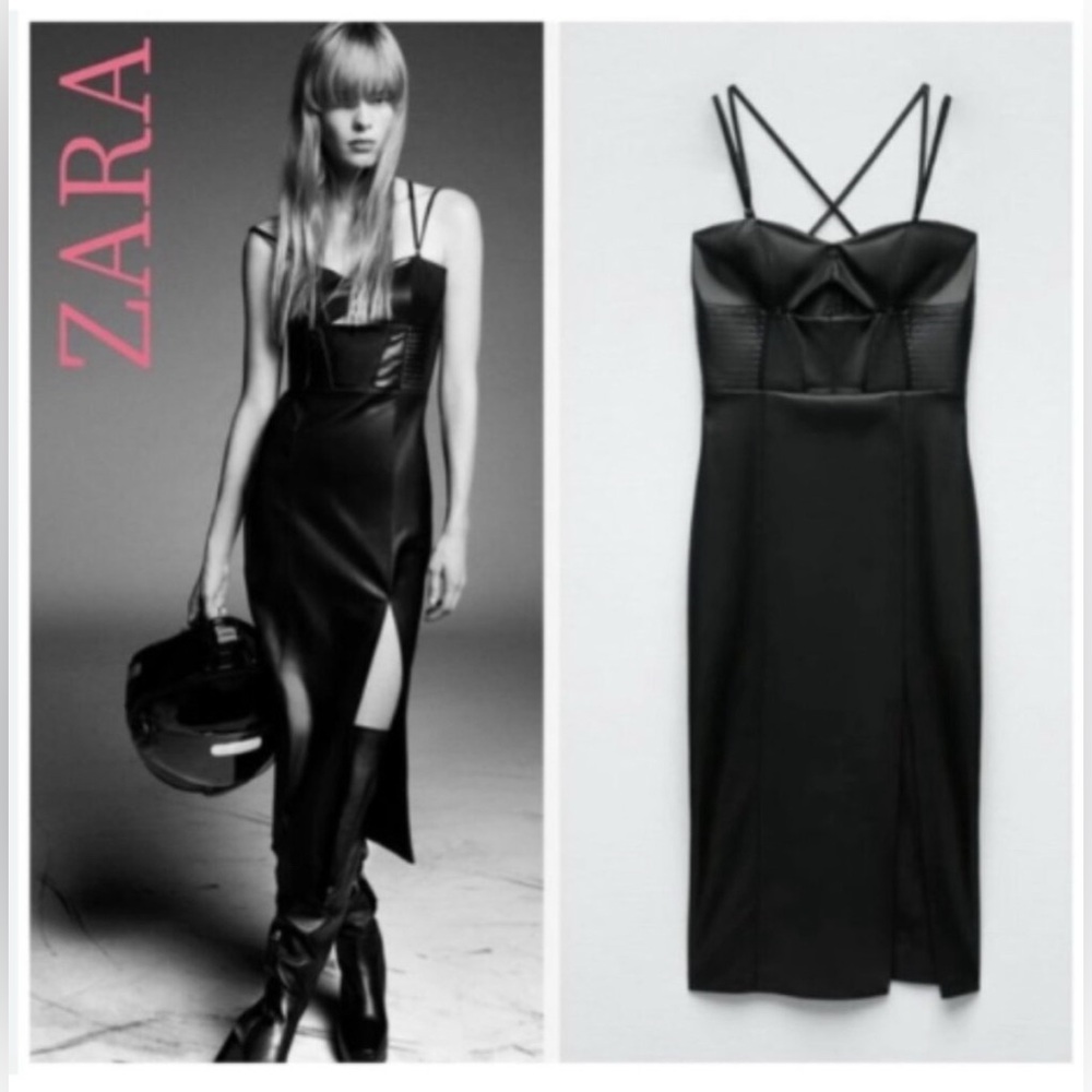 Zara Black Bustier Slit Midi Dress - M - Never Worn